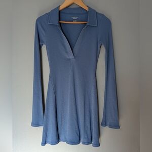 American Eagle Outfitters Ribbed Knit Blue Collard Coquette Mini‎ Dress